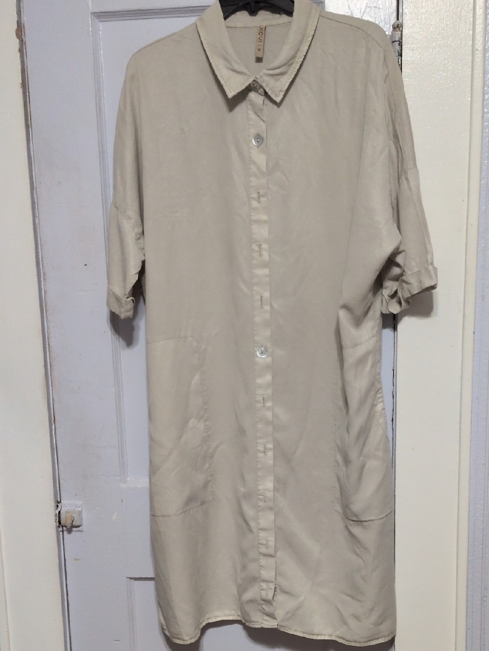 XCVI Neutral Beige Collared Button-Up Shirt Dress